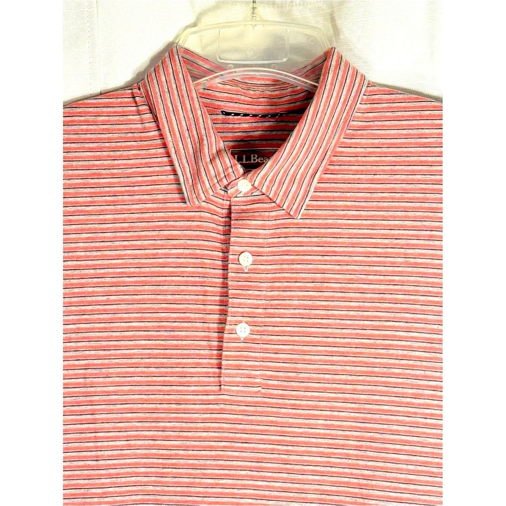 L.L. Bean Men's XL Red Gray black Stripe Polo Shirt Pima cotton blend